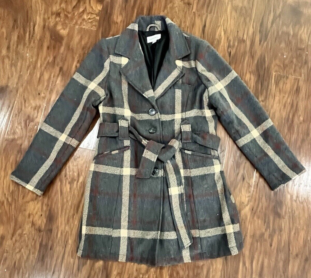 Merona Womens Size L Retro Plaid Belted Dress Coat. RN17730